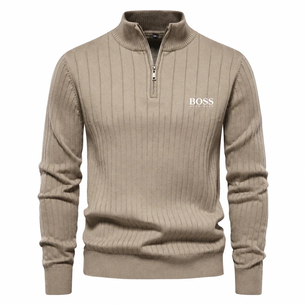 Ribbed Quarter Zip Knit Sweater