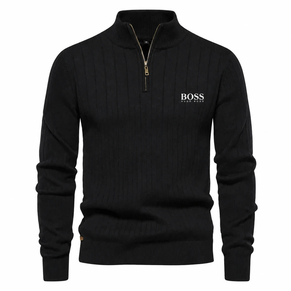 Ribbed Quarter Zip Knit Sweater
