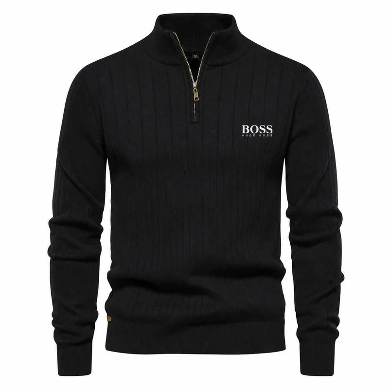 Ribbed Quarter Zip Knit Sweater
