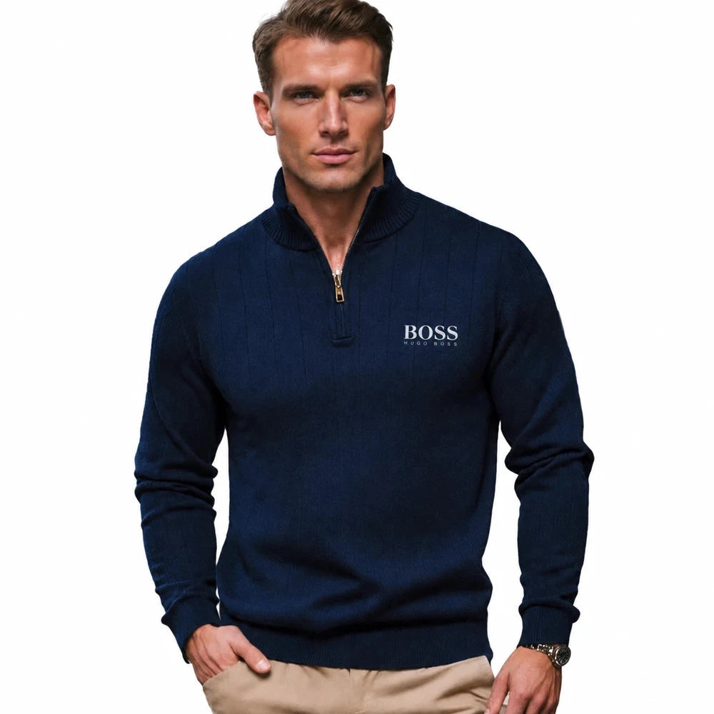 Ribbed Quarter Zip Knit Sweater