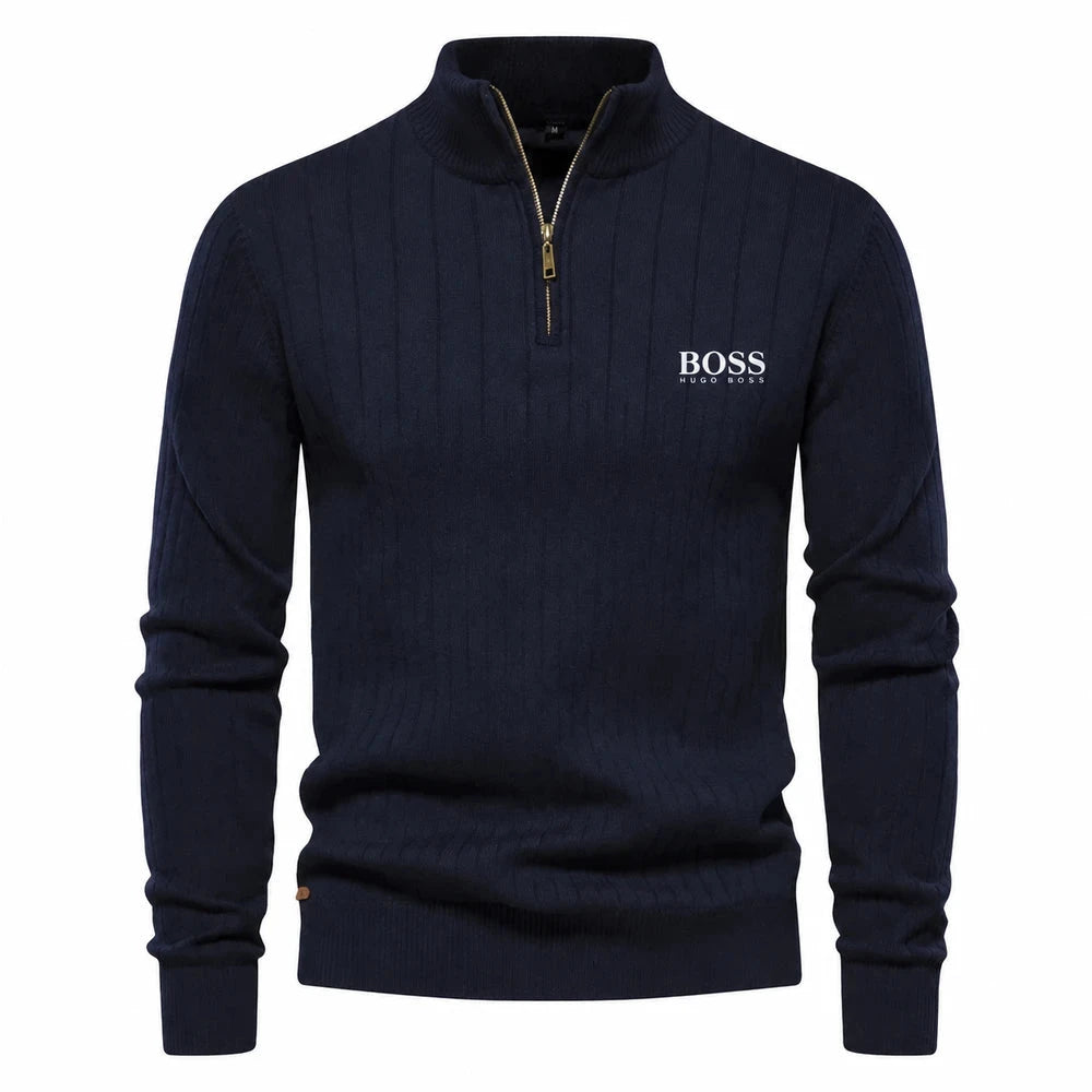 Ribbed Quarter Zip Knit Sweater
