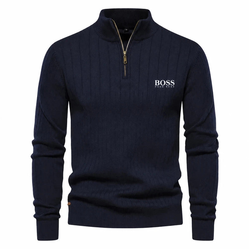 Ribbed Quarter Zip Knit Sweater