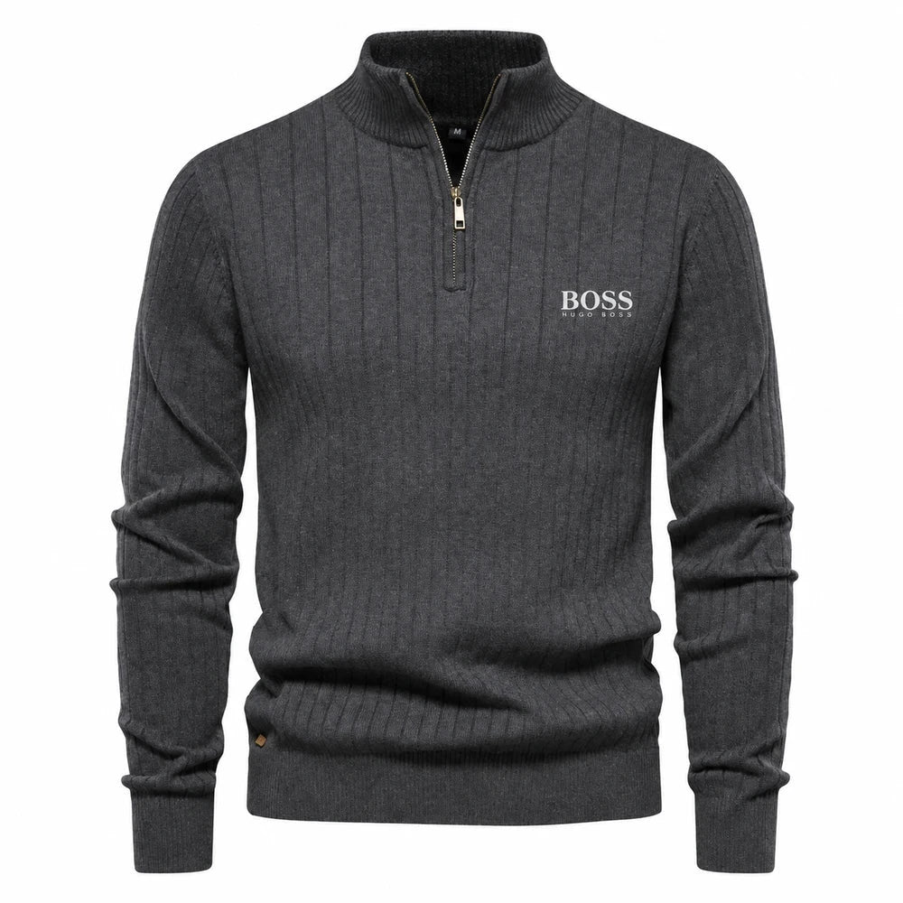 Ribbed Quarter Zip Knit Sweater