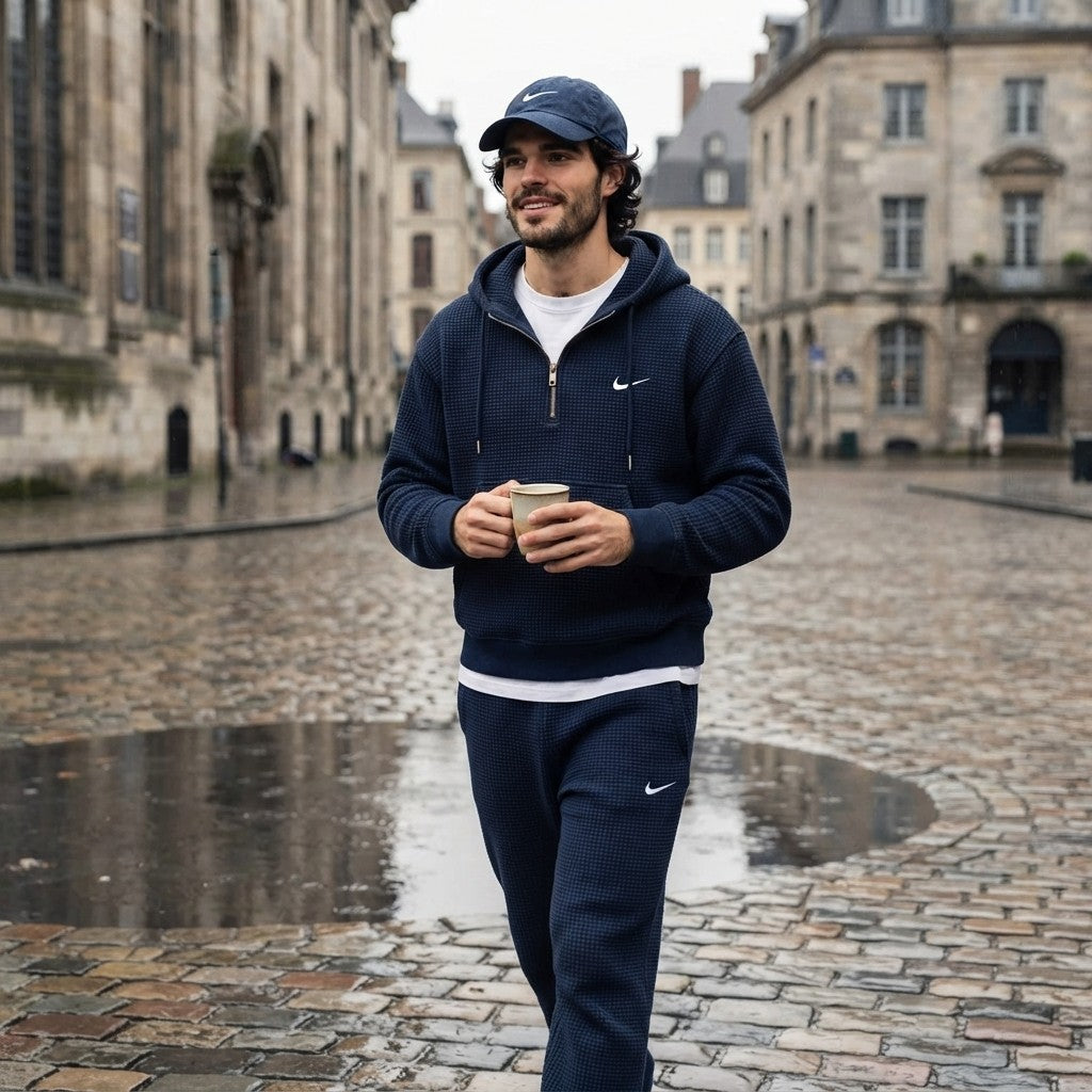 Waffle Quarter-Zip Hoodie Set